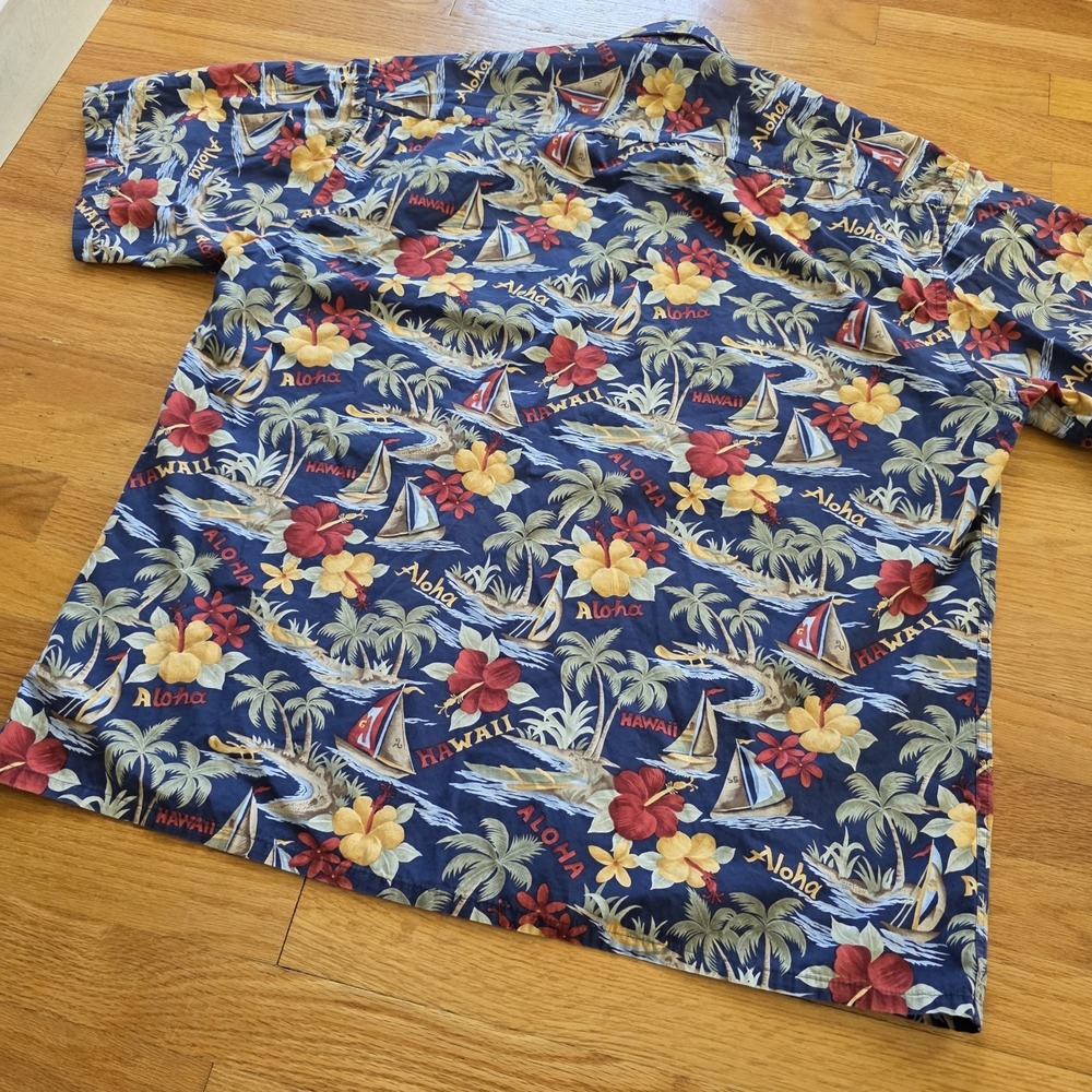 Campia Moda Hawaiian Shirt Mens XL 100% Cotton Blue Tropical Coastal - Picture 10 of 12